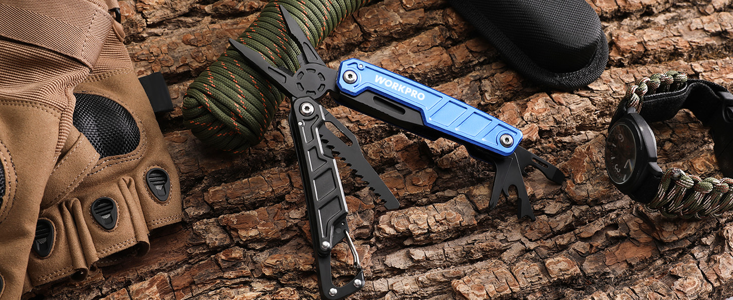 Мультитул WORKPRO 11-в-1: мультиінструмент з нержавіючої сталі з карабіном, плоскогубцями, інструментом для обрізки кабелю, відкривачем пляшок, викрутками. Підходить для активного відпочинку та повсякденного використання. У комплекті – зручна сумка.