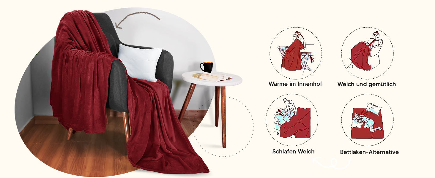 Плед Utopia Bedding: м'який флісовий плед, теплий зимовий плед для ліжка, дивана та крісла (Бургунді, 200x150 см)