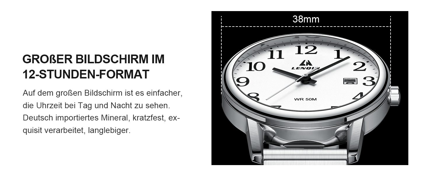 Годинник чоловічий LN LENQIN аналоговий кварцовий білий з датою та сталевим браслетом