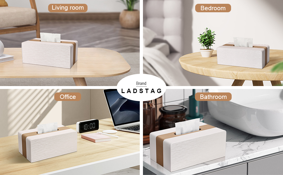 Коробка для серветок LADSTAG з екошкіри PU, прямокутна тримач-диспенсер для паперових рушників, смугастий дизайн (Золотий та Білий)