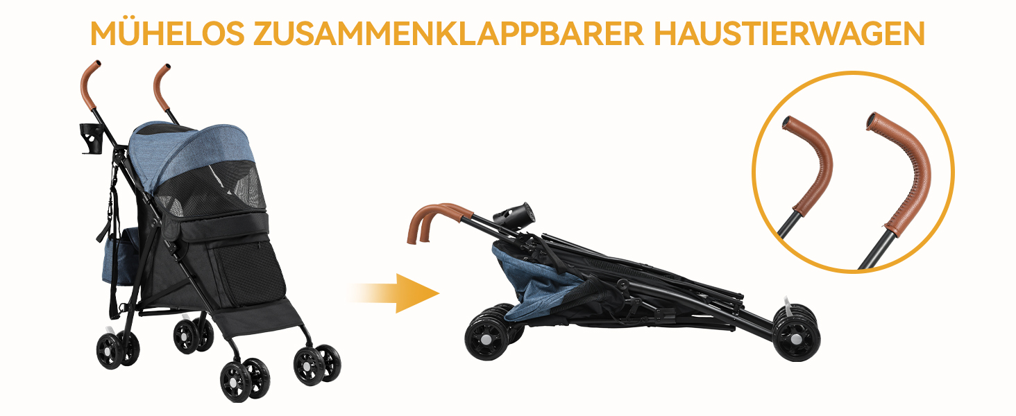 Візок для собак та котів DWVO, до 11,3 кг, складний, з подушкою та кошиком для зберігання, блакитно-чорний (45x80x103 см)