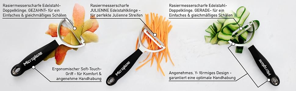 Microplane Profi Y-овочечистка: пряма сталева бритва для фруктів та овочів, чорний колір