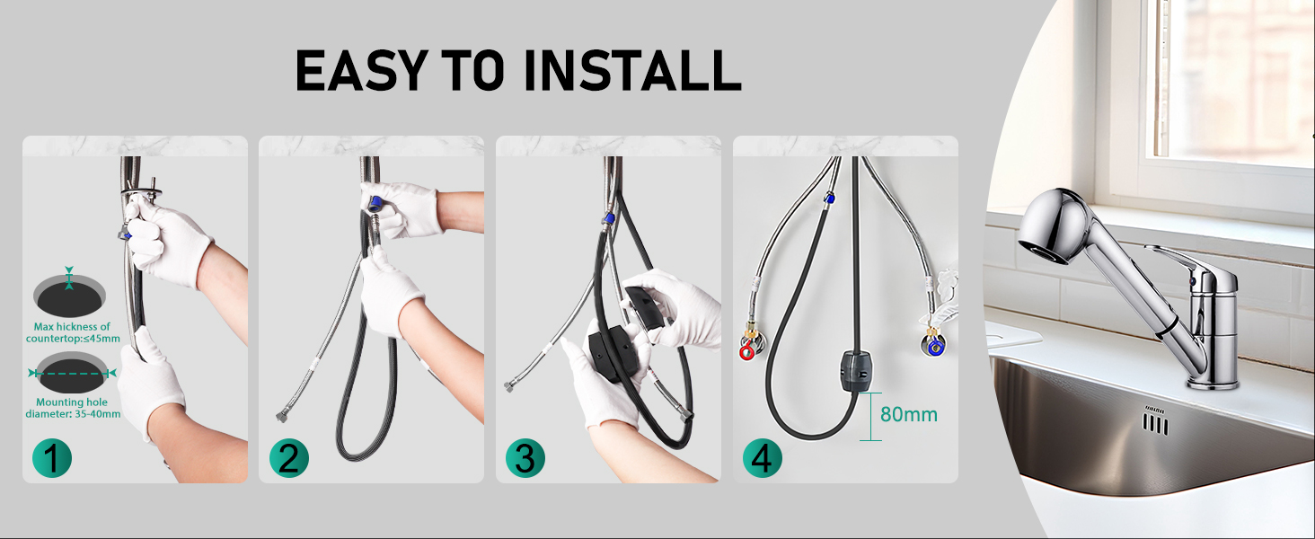 Змішувач кухонний висувний BONADE з подвійною виливом, поворотний на 360°, для кухні, з однією ручкою, хром