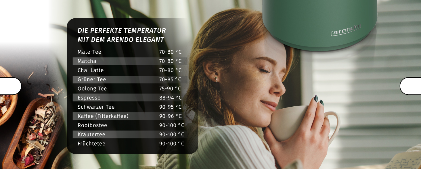 Електричний чайник Arendo з регулюванням температури (45°C-100°C), 1.5 л, з подвійними стінками, без BPA, з функцією підтримання тепла, зелений