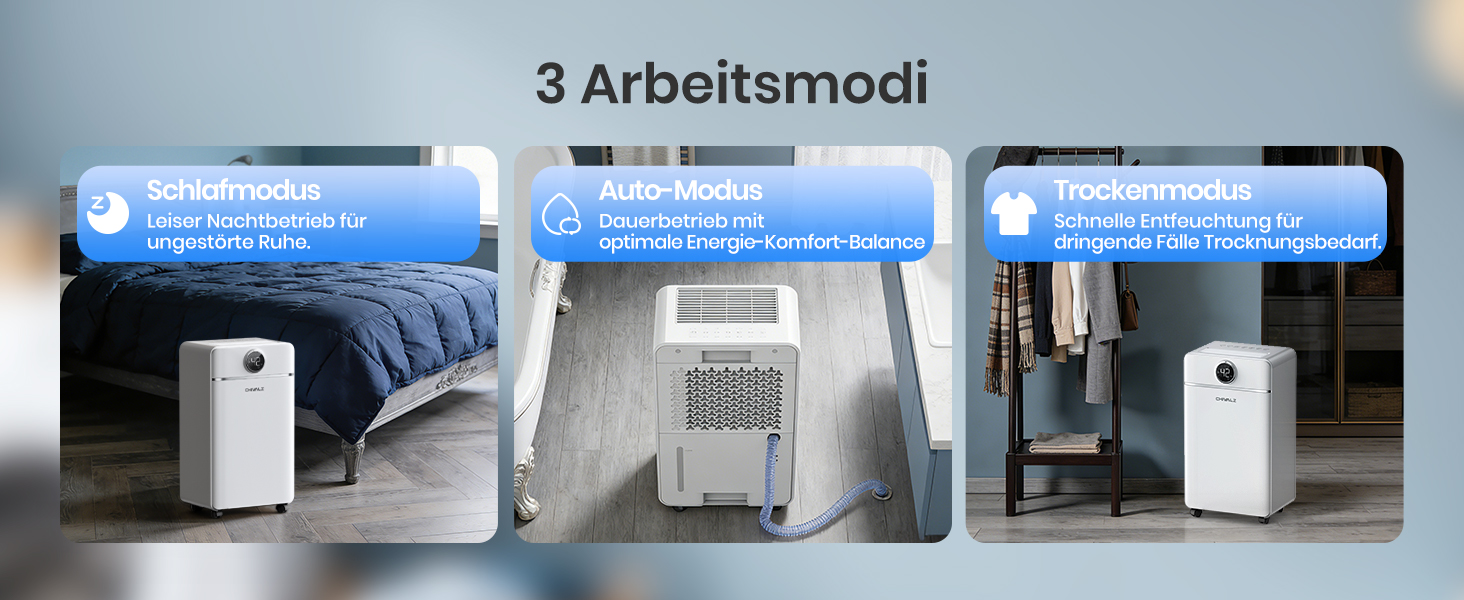 Електричний осушувач повітря CHIVALZ для автомобіля та приміщень до 30 м²/120 м³, 3 режими роботи, таймер 24 год, автоматичне розморожування, енергозбереження, білий