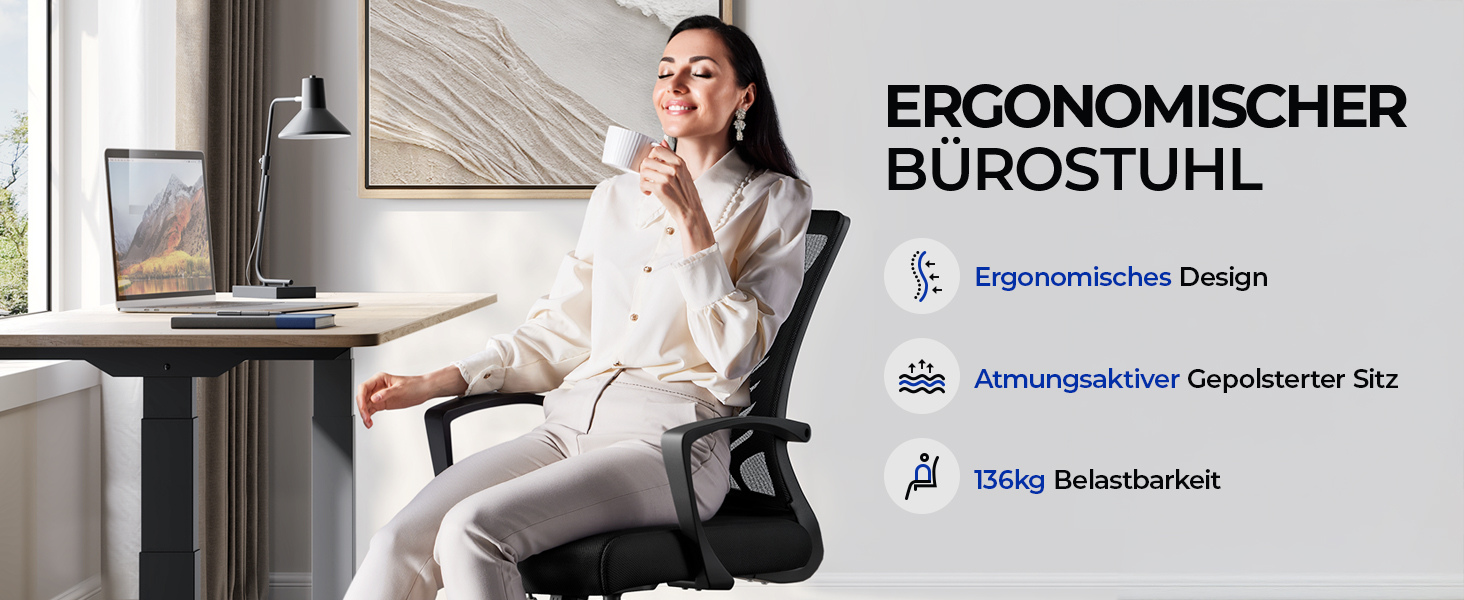 Ергономічне крісло Yaheetech для офісу та дому: регульоване, з підлокітниками, чорне