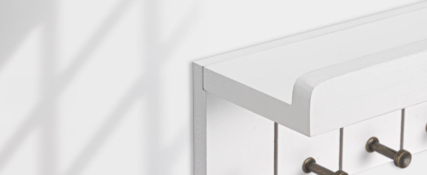 Дерев'яне ключниця з полицею, білий колір, 5 гачків, декоративна настінна полиця для прихожої, кухні, спальні