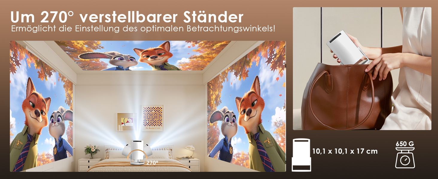 Міні проєктор Salange Mini Beamer 2026,8K з Android, WiFi 6, Bluetooth 5.4, Auto Keystone, 270° поворот, для дому та на вулицю, Sala300pro