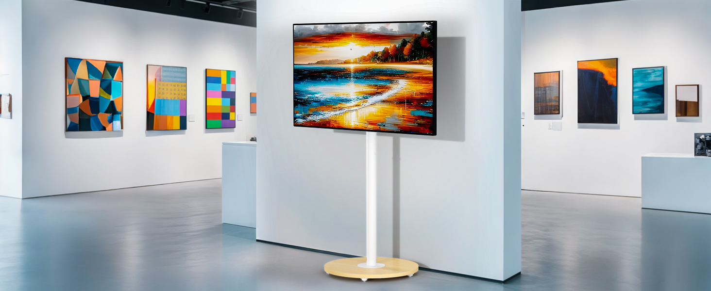 Підставка для телевізора Unho з коліщатками, регульована по висоті, для телевізорів 40-75 дюймів, VESA 600x400 мм, до 50 кг, біла