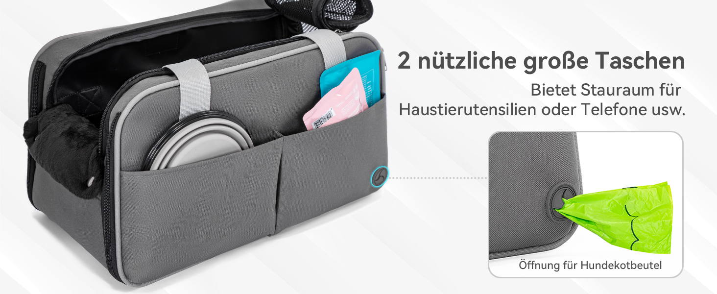 PETSFIT Автокрісло для собак та котів, середньорозмірне, сіре, до 4.5 кг, з безпечним ременем та кишенями