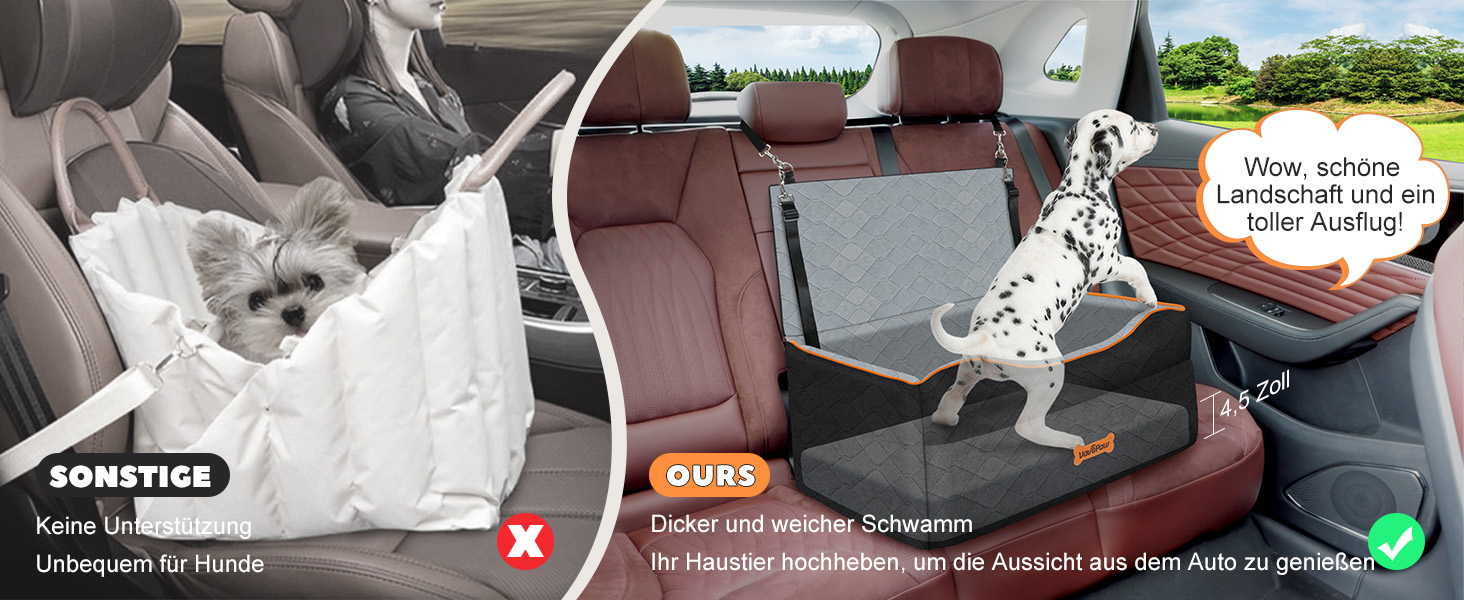 Автокрісло для собак середніх порід (до 23 кг) або 2 маленьких собак, знімний дизайн, м'яке крісло, страхувальний поводок, чорний/сірий, розмір M