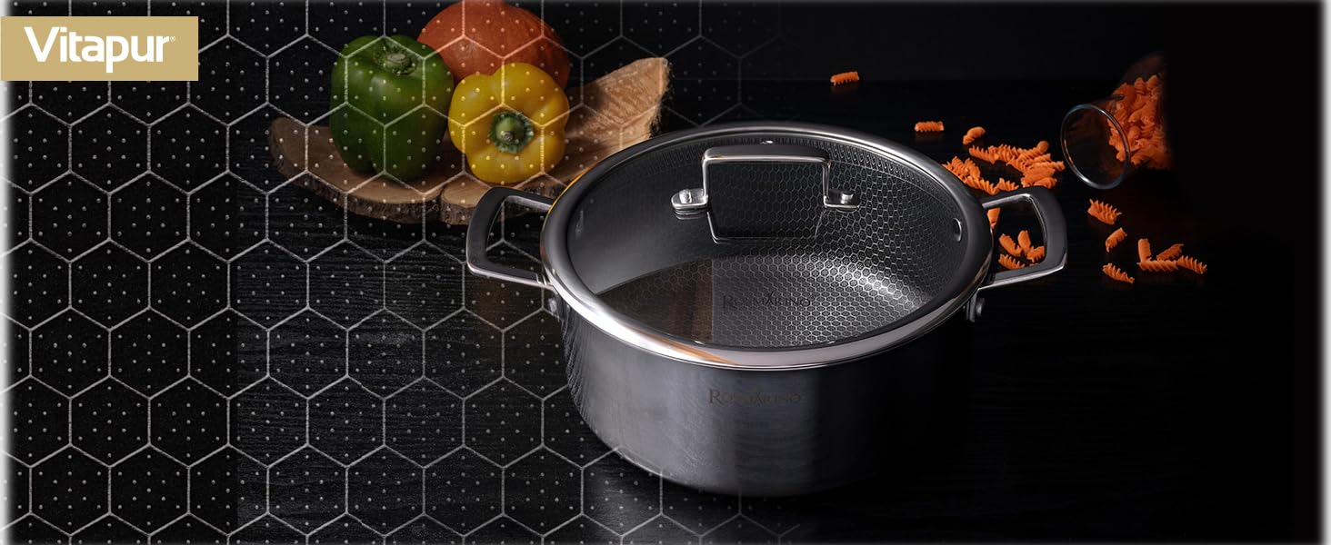 ROSMARINO HexaPro 3.0 28 cm Stainless Steel Pancake Pan - High-quality non-stick coating, oven-safe - Ideal for the versatile kitchen. Pancake pan, 28cm