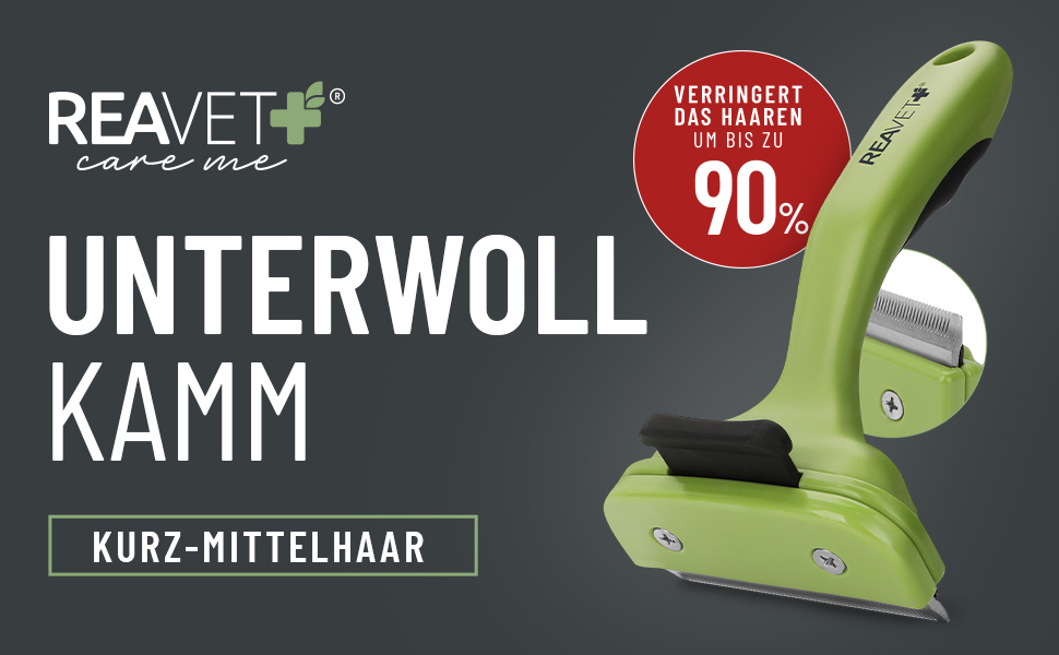 Гребінець для вичісування підшерстка ReaVET для собак та котів з короткою шерстю, середніх порід. Видаляє підшерсток, доглядає за верхнім шаром шерсті, з функцією самоочищення. Ідеально для сезонного линяння.