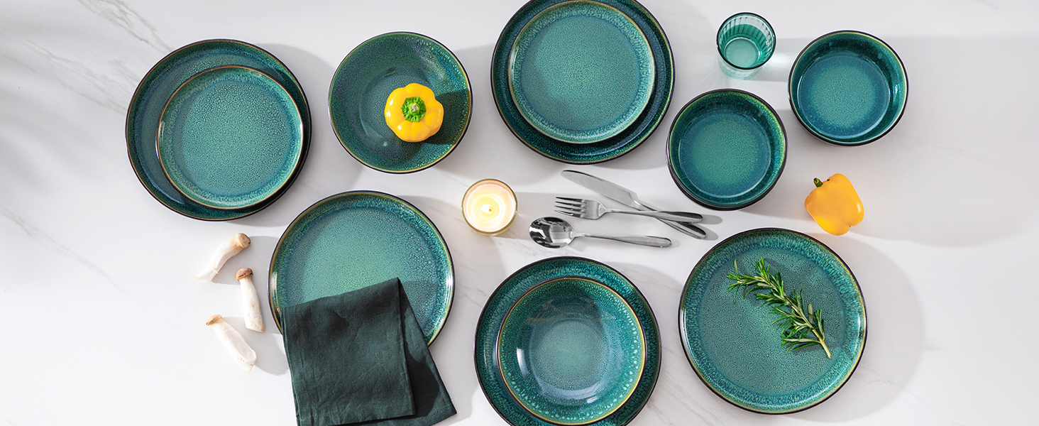 Набір тарілок Vancasso PLAYA (6 шт.) для мюслі, супу, салату та пасти, 48 шт., зелений, кераміка