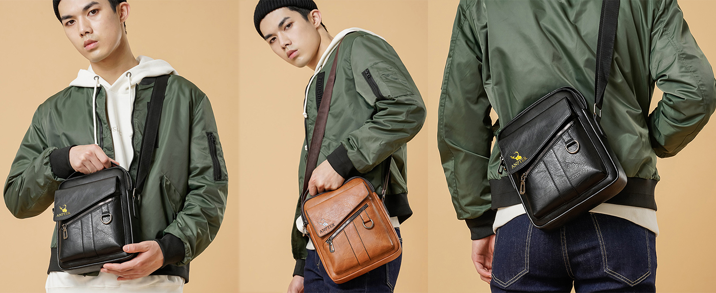 Чоловіча сумка через плече ANPTER: шкіряна сумка-месенджер, сумка на пояс, сумка через тіло, вінтажний стиль, коричнева