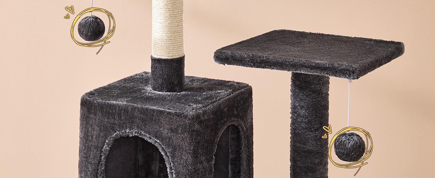 Кігтеточка для котів MSmask велика, багатоповерхова з платформами, печерами та гамаком, обтягнута сизалем (темно-сіра)