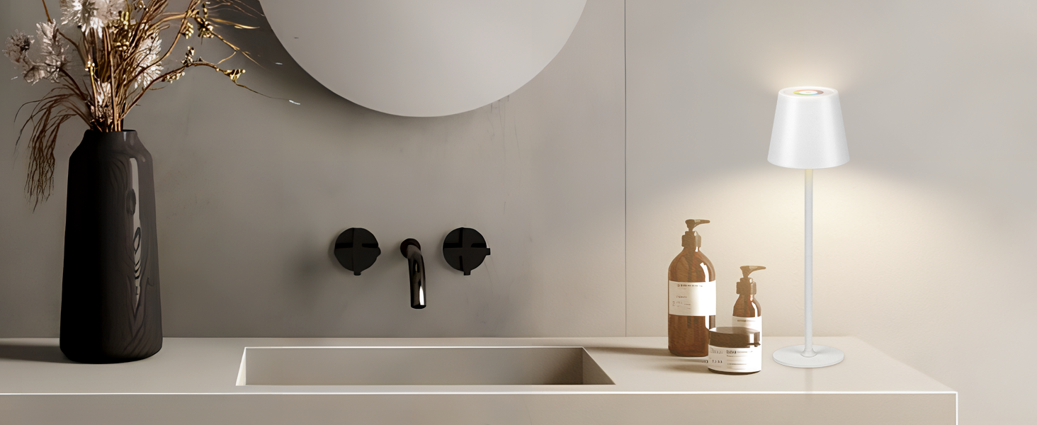 Дві бездротові LED-лампа настільні, перезаряджувані, 3000K, 7 кольорів RGB, USB-C, 5500mAh, вологостійкі, для дому та на вулицю (білі, 2 шт.)