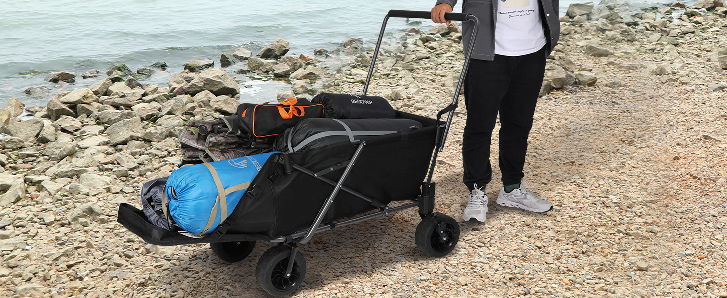 Складаний візок для собак REDCAMP з висувною задньою частиною, міцний, 134 л, великий, для кемпінгу, саду, спорту, покупок (Чорний, Basic)
