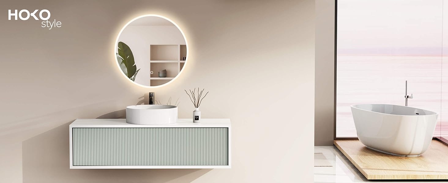 Круглий настінний дзеркало HOKO 60см з LED підсвічуванням, сенсорне управління, пам'ять, регулювання світла 2700-6500K (тепле/холодне/нейтральне), 60x60 см, срібло