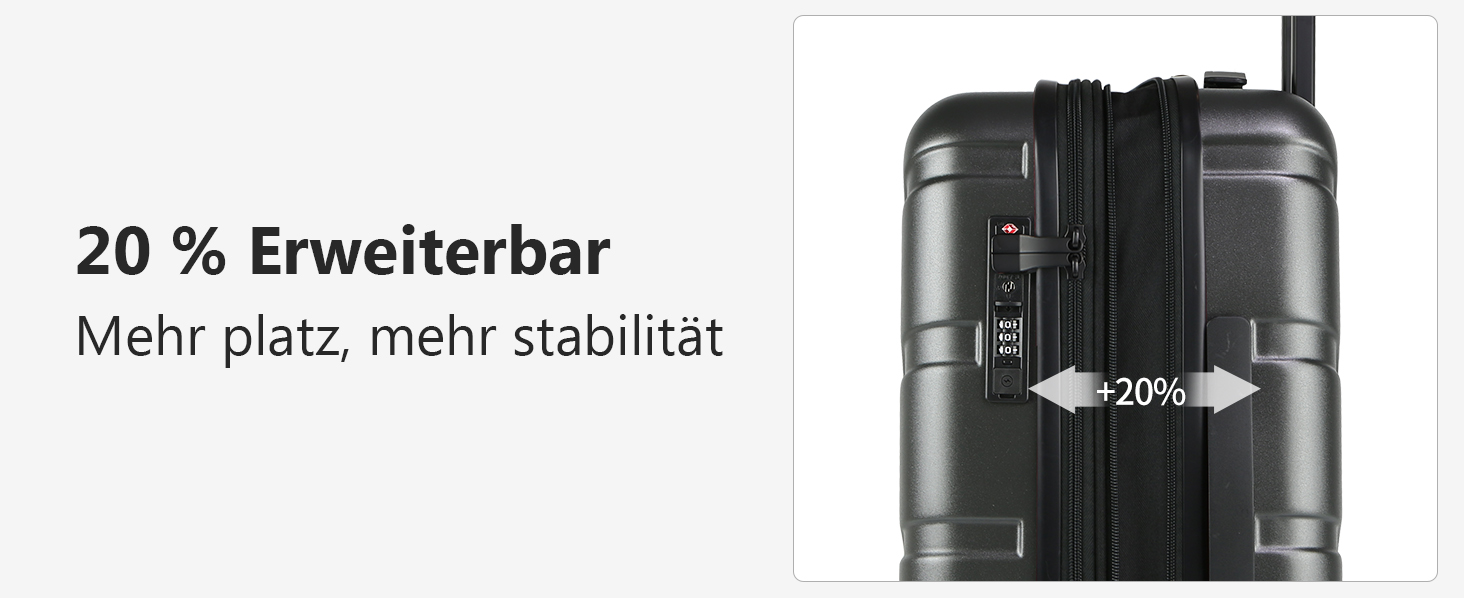 Валіза ручної поклажі Vankean з обертовими колесами та TSA-замком, розширювана, сірого кольору, 20 дюймів