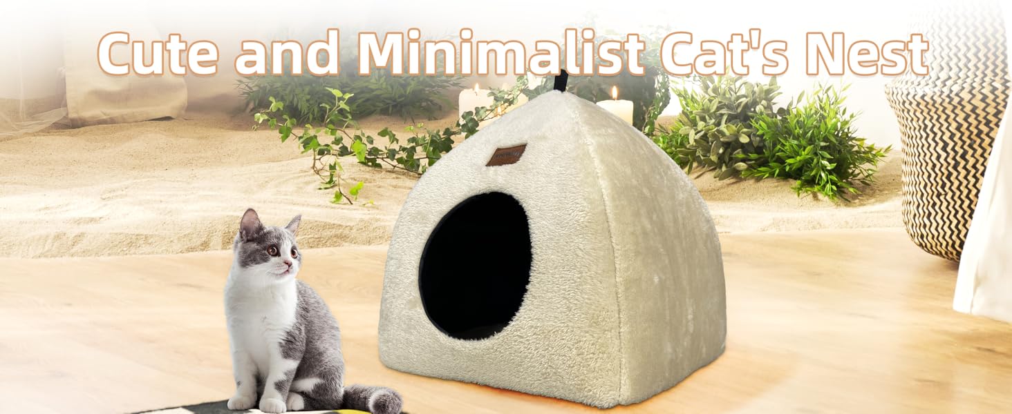 Кішка-будиночок для дому: затишне ліжко-печера для котів з м'яким знімним подушкою, 40x40x35 см, темно-синій