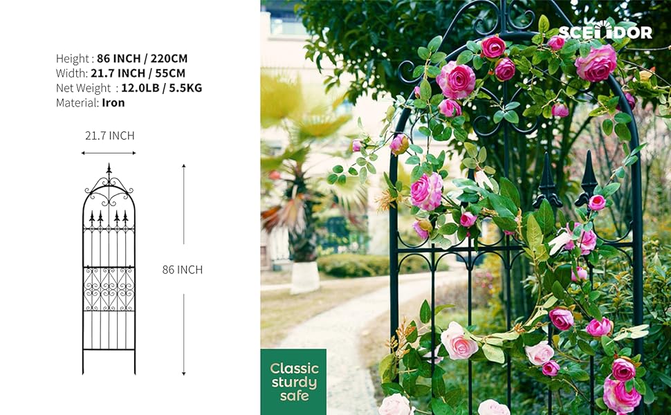 Садова решітка SCENDOR GARDEN 220x55 см із металу для витких рослин, опора для клематисів, троянд, ліан, для вуличного використання
