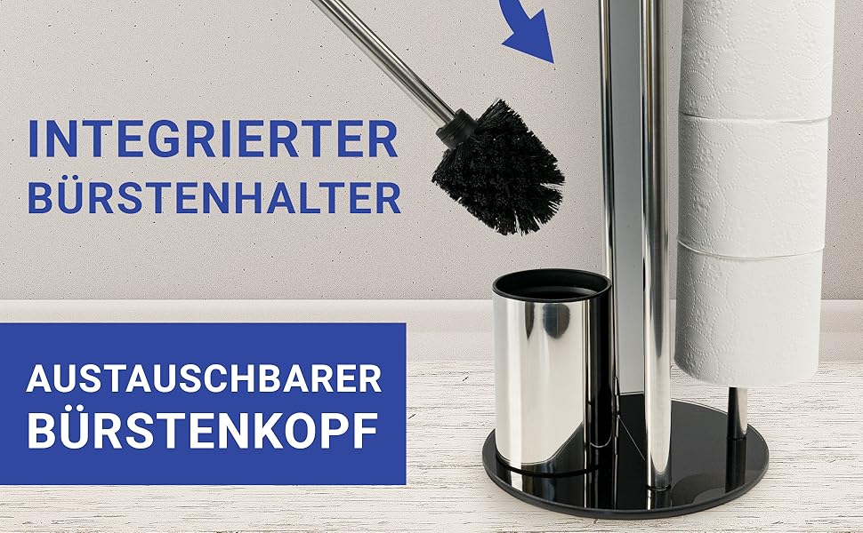 Набір для туалету WENKO Ravina 3в1 з нержавіючої сталі (тримач туалетного паперу, щітка, тримач щітки), 20 x 70 см, сріблястий/чорний