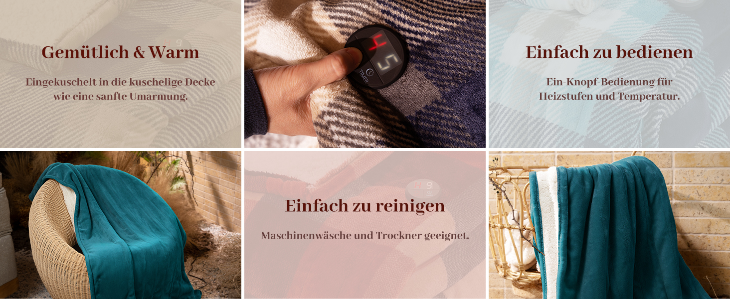 Електрична ковдра GOTCOZY 130x180 см з 10 режимами нагріву та таймером, блакитна