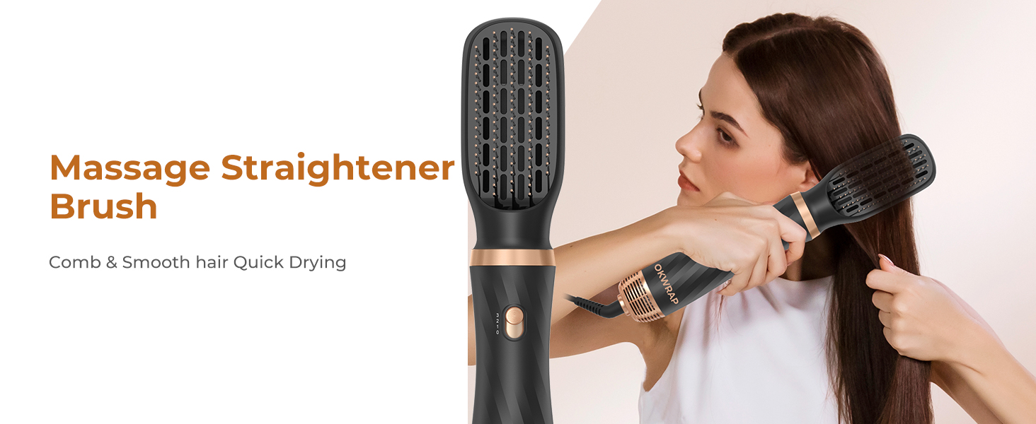 Набір для укладки волосся OKWRAP Airstyler 6 в 1: фен-щітка, автоматична завивка, об'ємні насадки, чорний/золотий