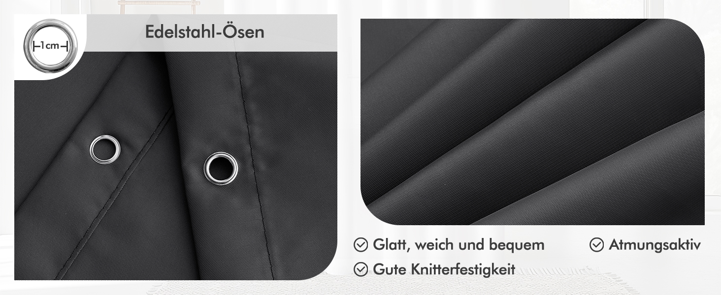 Шторка для душу MIULEE 150x180 см, темно-сіра, водовідштовхувальна, антигрибкова, текстильна, для ванни та душу, з 10 кільцями