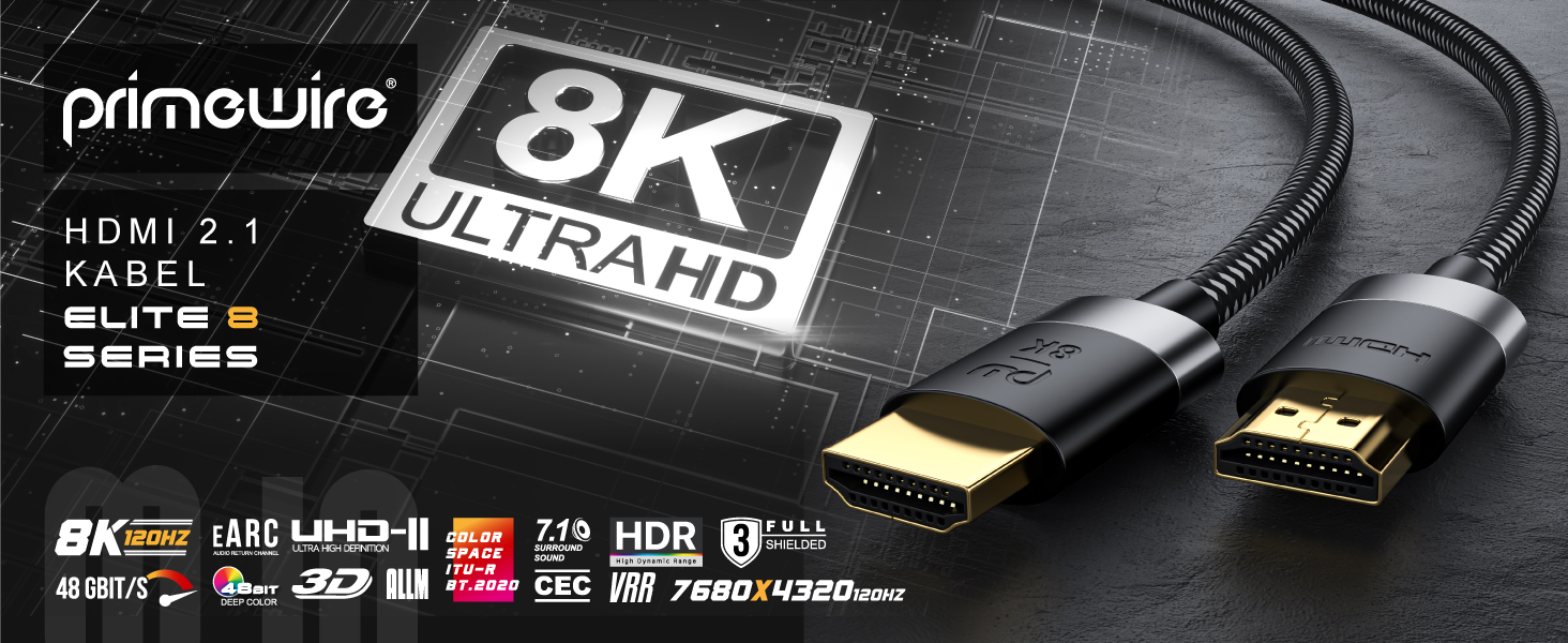 HDMI 2.1 кабель 1.5м - 8K@60Hz/120Hz, 4K@240Hz, HDR, Ethernet, ARC, для PS4/Xbox, UHD II, 8K, 4K, 1.5м