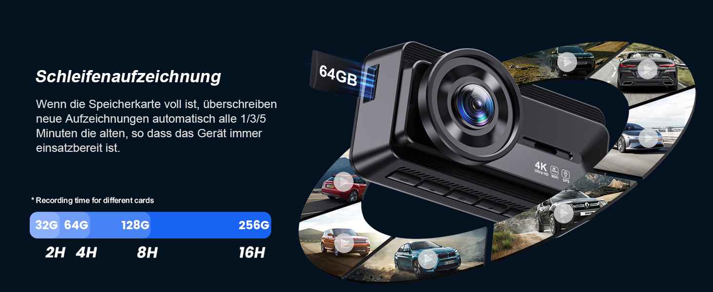 Відеореєстратор COOLCRAZY Dashcam Auto: 4K UHD, Dual камера, GPS, WiFi, 64GB SD-карта, IPS 3