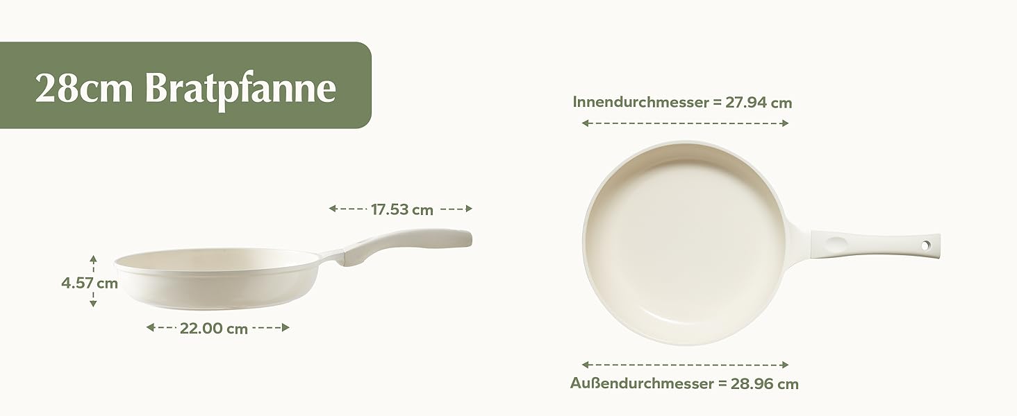 Redchef Ceramic Nonstick Fry Pan 28cm - Induction Compatible, Chef's Pan - PFOA, PTFE, PFAS Free - Scratch Resistant, Dishwasher Safe