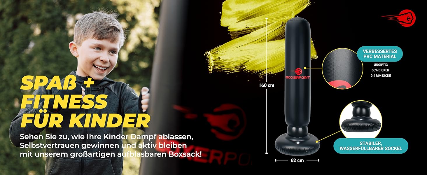 Надувний боксерський мішок Boxerpoint для дітей 160 см - чорний, для боксу, MMA, карате (3-8 років)