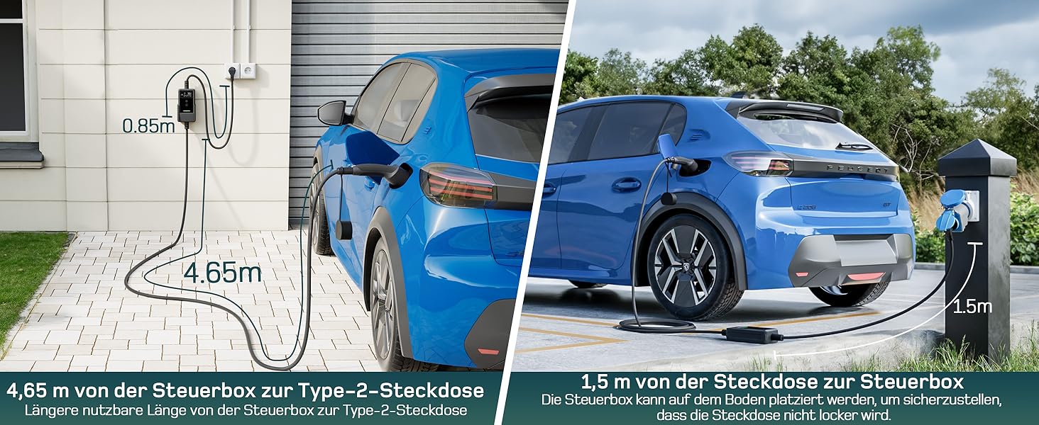 Кабель для зарядки електромобіля Type 2 Schuko 3,7kW, 7м, 6-16A, 1-фазний, з LCD дисплеєм, чорний