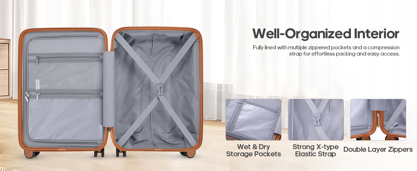 Набір валіз Roadcheer з полікарбонату: велика валіза на коліщатках, рюкзак, органайзери для косметики та взуття | з TSA-замком