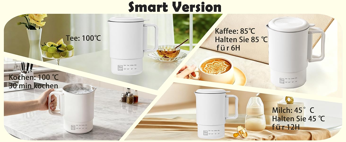 Електричний чайник 0.9л з нержавіючої сталі 304, 1360W, швидке кип'ятіння за 4-6 хв, класичний компактний дизайн, кнопка 1 натискання, автоматичне вимкнення та захист від перегріву, для дому, офісу та приготування кави (кремовий)