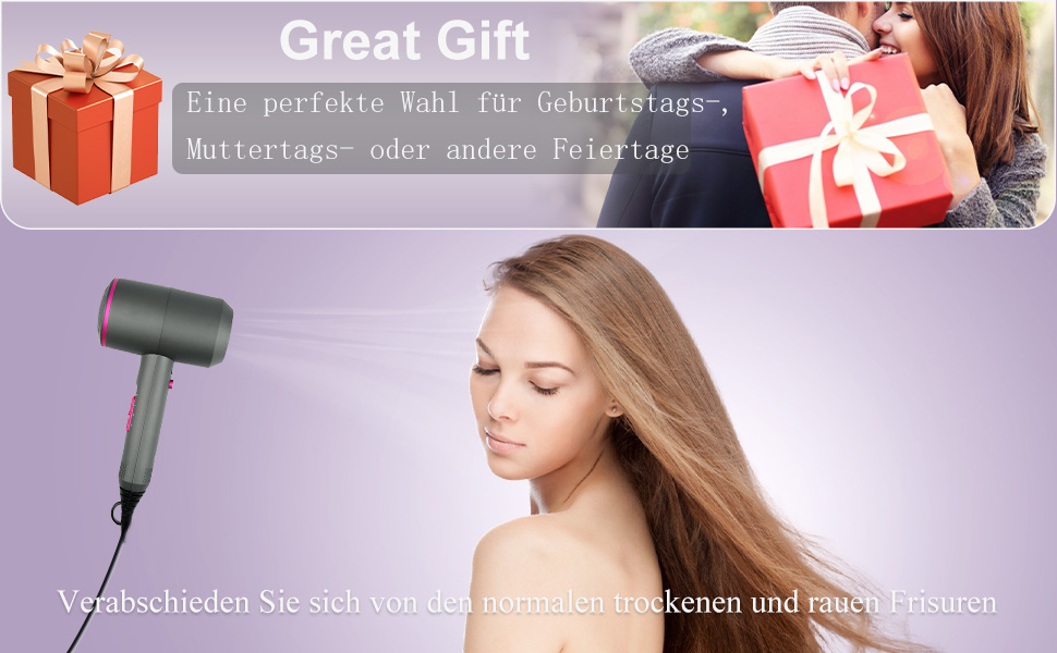 Іонний фен Faszin з AC-двигуном: професійний, 2 швидкості, 3 режими нагріву, кнопка холодного повітря, насадки-дифузор та концентратори (сірий)