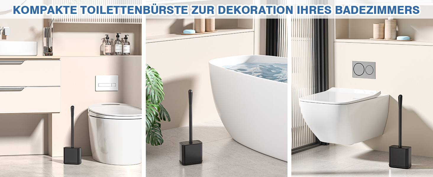 Набір для чищення унітазу FUNPALA з нержавіючої сталі та силікону, 2 насадки, тримач, чорний