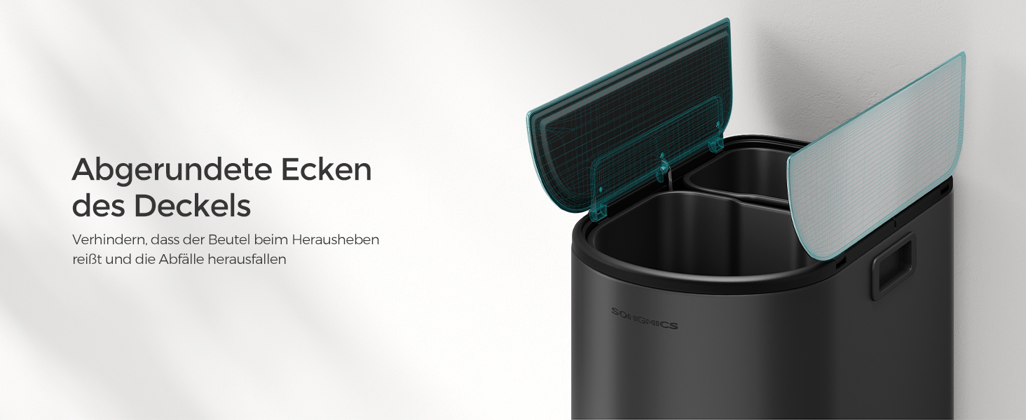 SONGMICS Відро для сміття кухонне, сортувальник 2 відділення, 30 л та 20 л, вузьке, з педаллю, для переробки та сміття, з двома кришками, білий + металік