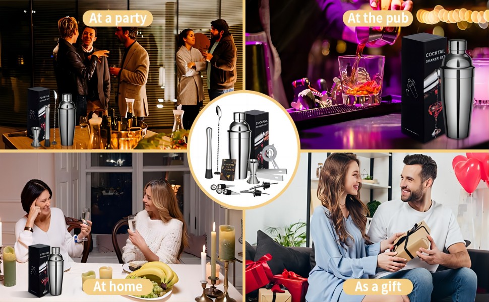 Набір для коктейлів Sosayet, 10 предметів, з нержавіючої сталі, аксесуари та рецепти, 750 мл, для барменів-початківців та професіоналів - подарунок для чоловіків