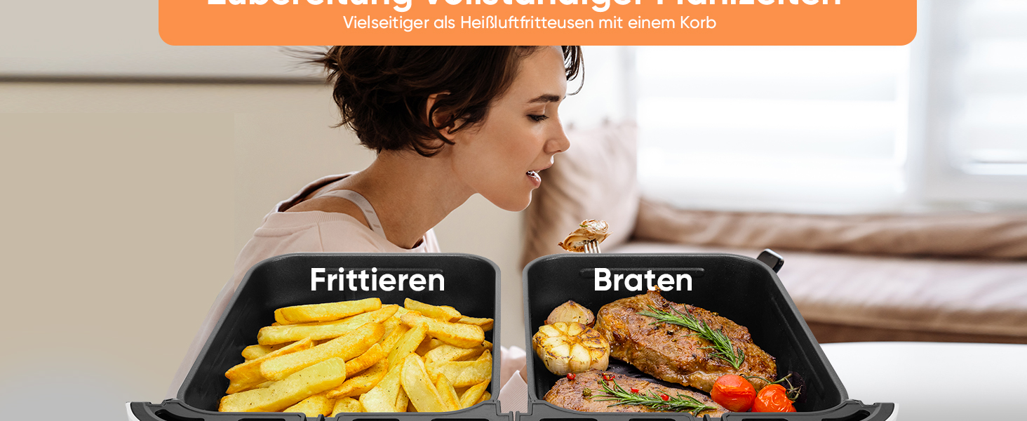 Фритюрниця без олії COSORI з 2 камерами, 8.5 л, 6-в-1, з вікном, чорно-біла