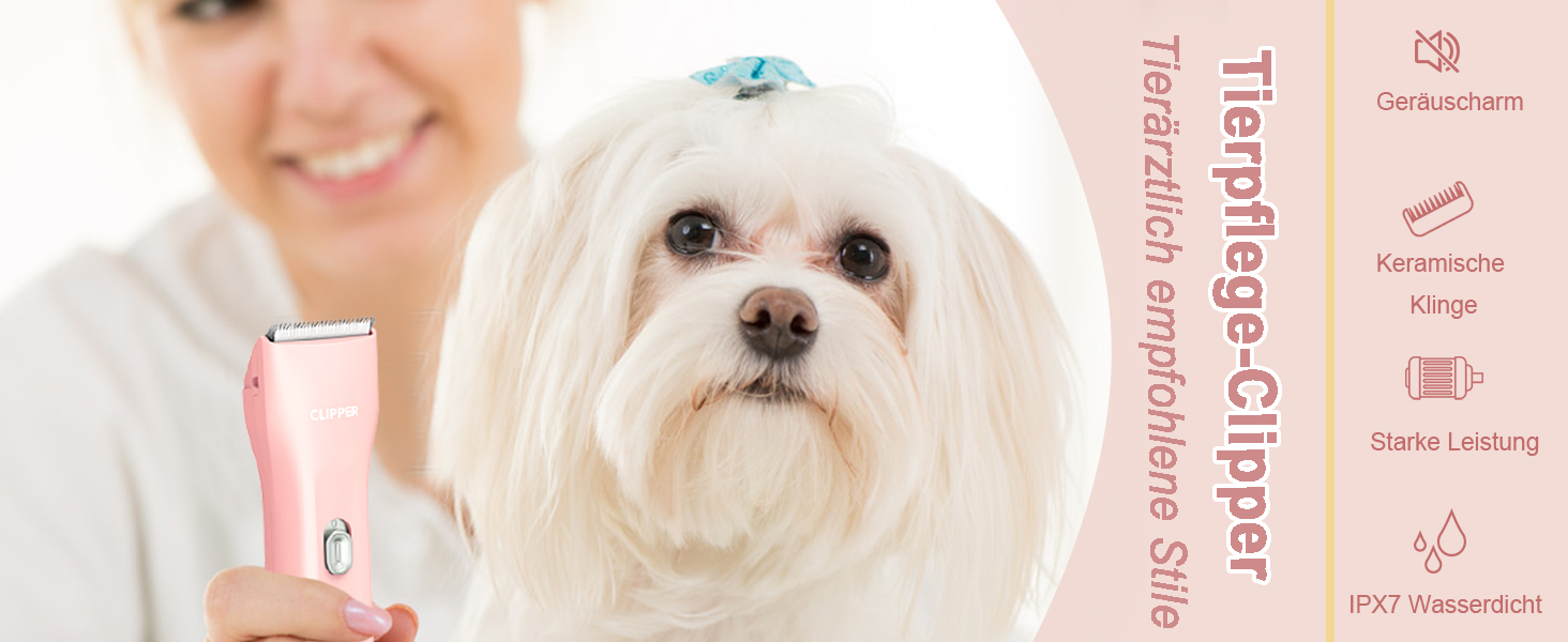 Професійна машинка для стрижки собак з густим хутром, бездротовий набір для грумінгу котів та собак, акумуляторна машинка для стрижки собак, котів, кроликів (Рожева)