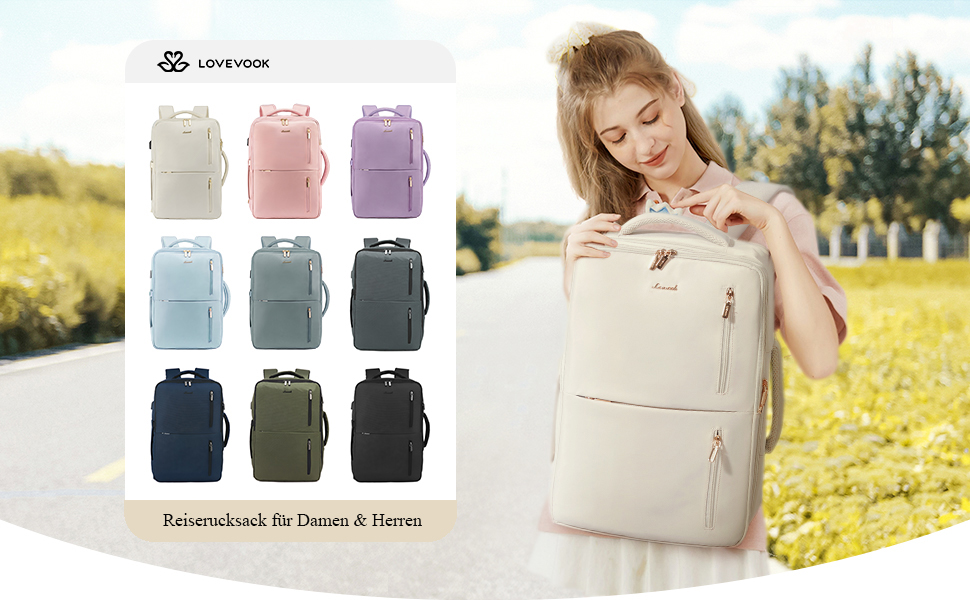 LOVEVOOK Рюкзак жіночий великий з відділенням для взуття, вологостійким відділенням та відділенням для ноутбука 17 дюймів, рюкзак чоловічий, розширюваний ручний багаж для бізнесу 30-40л для подорожей, відпустки, походів, Beige Beige 17,3 дюймів