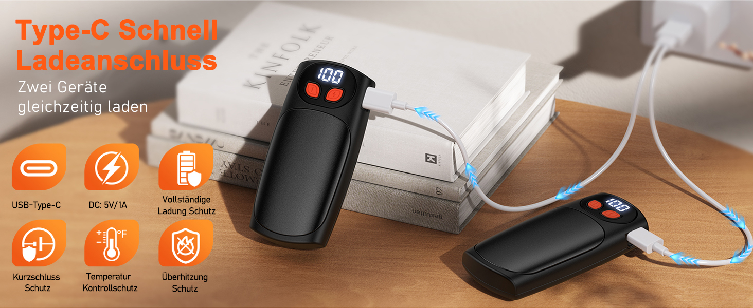 Електричні грілки для рук 2 шт. з LED-дисплеєм та 5 рівнями нагріву, USB-C, ідеальні для гольфу, кемпінгу, походів, зимових видів спорту, чорні