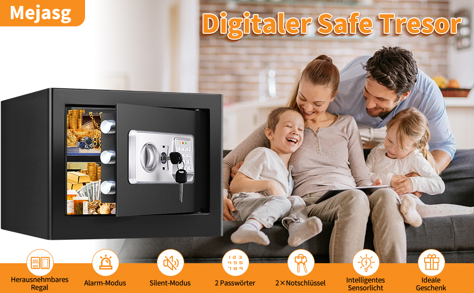 Сейф для дому Safe Tresor 25L вогне- та водостійкий з цифровим кодом, полицею та сигналізацією для цінностей, документів, ліків