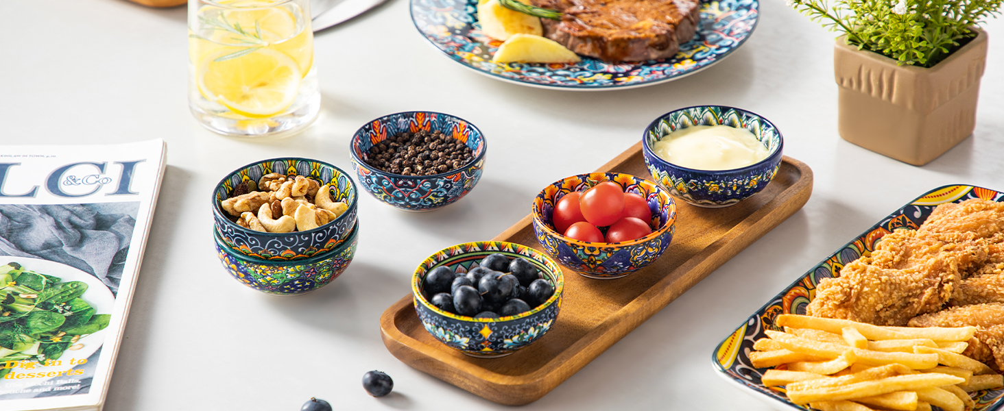 Набір кавових чашок Vancasso SIMI 6 шт. з блюдцями, 240 мл - кавові чашки з кольорового фарфору, посуд для 6 осіб, сумісні з мікрохвильовою піччю, богемський стиль