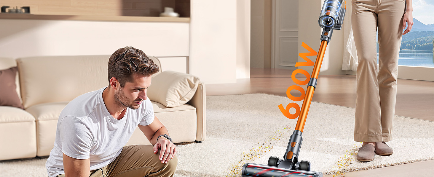 Бездротовий акумуляторний пилосос SMOTURE 50000 Па, 65 хв роботи, для дому, легкий, з гнучким шлангом, антизаплутана щітка, знімний акумулятор, для шерсті тварин, килимів, твердих підлог та авто