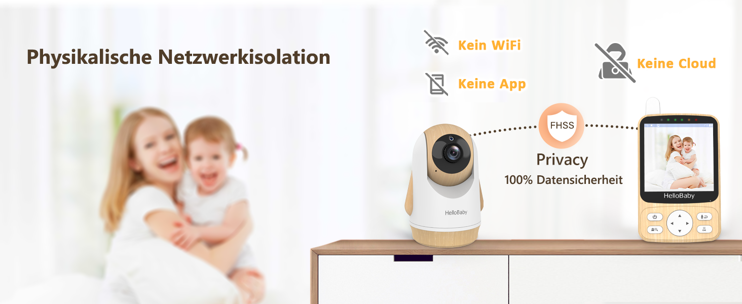 Дитячий відеоняня HelloBaby з камерою 3.2' Digital Funk TFT LCD, бездротовий монітор з нічним баченням, контролем температури та двостороннім зв'язком, білий (HB6340)