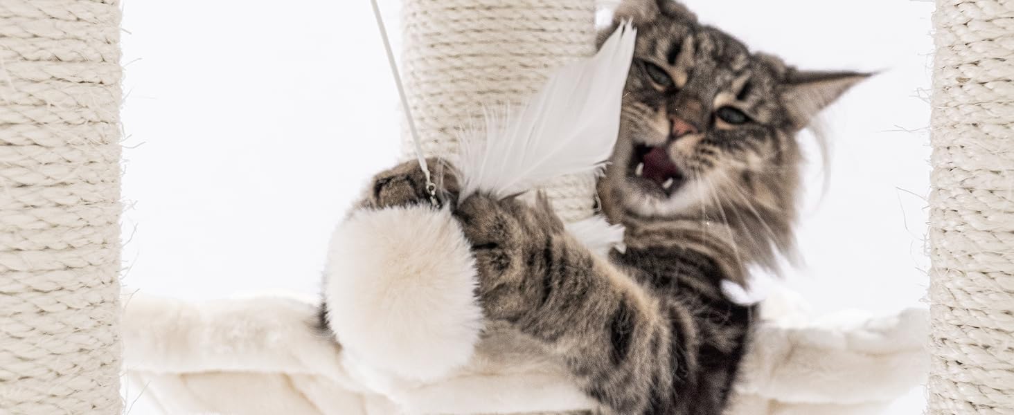 Котячий комплекс Petrebels Cleopatra, 134 см, з лежаком та котячою печерою, діаметр стовпів 9 см, бежевий/кремовий